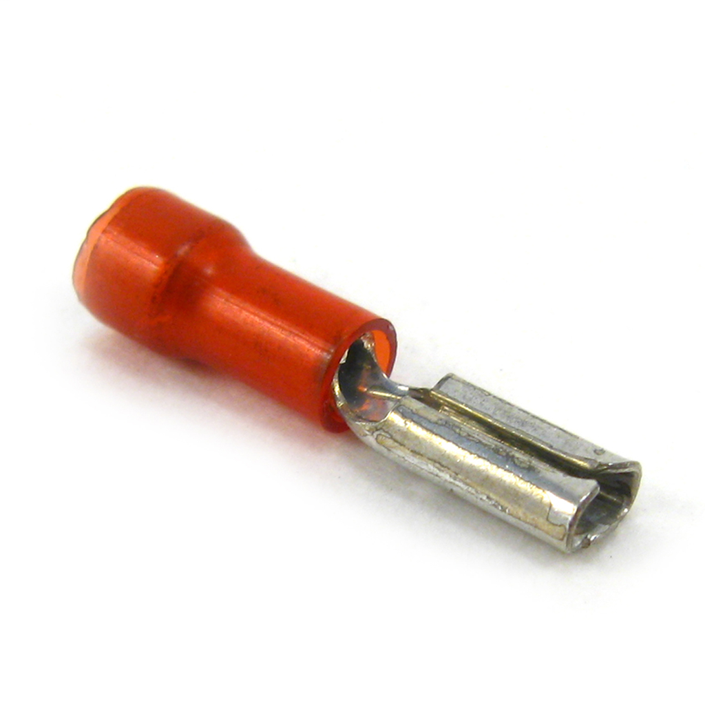 Mayer-DDS-Nylon-Insulated Female Disconnect, Length 0.75 Inches, Width 0.15 Inches, Maximum Insulation 0.110, Tab Size .110x.032, Wire Range #22-#18 AWG, Color Red, Copper, Tin Plated, 100 Pack-1
