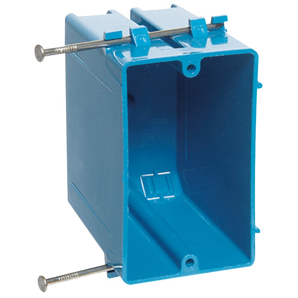 Mayer-DDS-One-Gang Nail-On New Work Outlet Box, Volume 22 Cubic Inches, Length 3-3/4 Inches, Width 2-1/4 Inches, Depth 3-1/2 Inches, Color Blue, Material PVC, Mounting Means Nails-1
