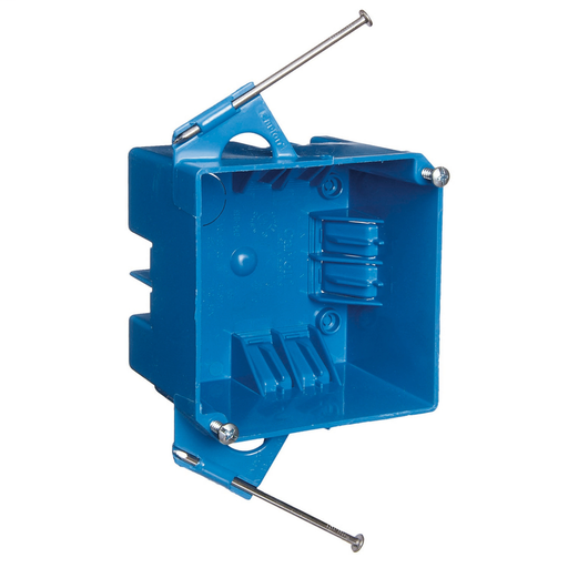 Mayer-DDS-Square New Work Outlet Box, Volume 32 Cubic Inches, Length 4 Inches, Width 4 Inches, Depth 2-5/8 Inch, Color Blue, Material Thermoplastic, Mounting Means Captive Nails-1