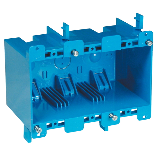 Mayer-DDS-Three-Gang Old Work Outlet Box, Volume 55 Cubic Inches, Length 5.72 Inches, Width 2.79 Inches, Depth 3.69 Inches, Color Blue, Material PVC, Mounting Means Mounting Ears and Two Swing Clamps-1