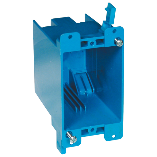 Mayer-DDS-One-Gang Old Work Outlet Box, Volume 20 Cubic Inches, Length 4-1/8 Inches, Width 2-15/16 Inches, Depth 3-5/8 Inches, Color Blue, Material PVC, Mounting Means Mounting Ears and Swing Bracket-1