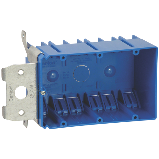 Mayer-DDS-Three-Gang Adjustable New Work Outlet Box, Volume 49 Cubic Inches, Length 5-13/16 Inches, Width 3-5/8 Inches, Depth 3 Inches, Color Blue, Material PVC, Mounting Means up to 1-3/4 Inch Adjustable Bracket-1