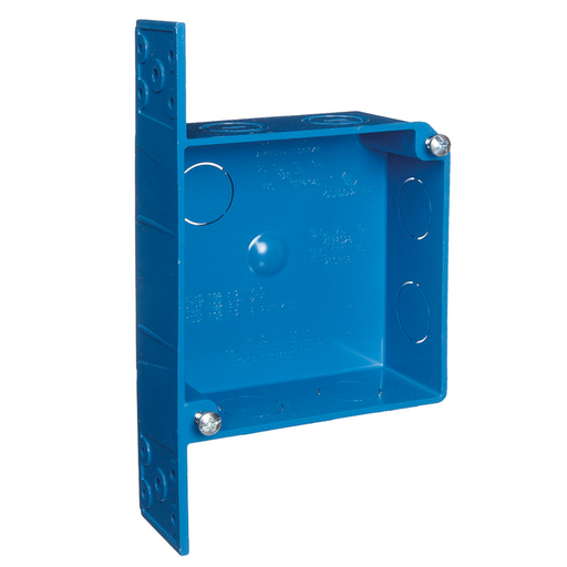 Mayer-DDS-Two Gang Outlet Box, Volume 20 Cubic Inches, Length 4 Inches, Width 4 Inches, Depth 1.60 Inches, Number of Knockouts 7, Knockout Size 1/2 Inch and 3/4 Inch, Material PVC-1