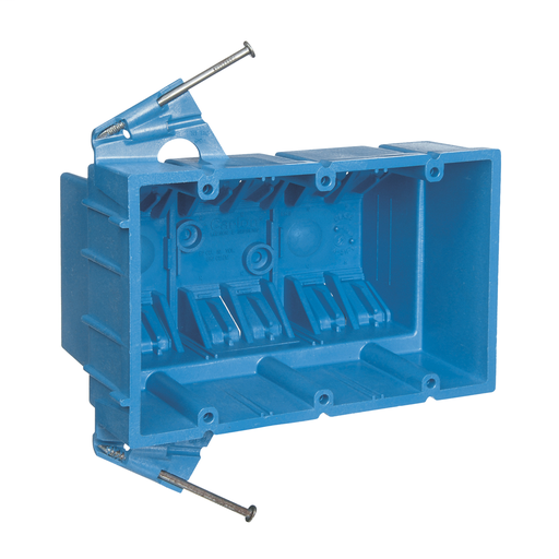 Mayer-DDS-Three-Gang New Work Outlet Box, Volume 53 Cubic Inches, Length 3.53 Inches, Width 5.66 Inches, Depth 3.50 Inches, Color Blue, Material PVC, Mounting Means Nails-1
