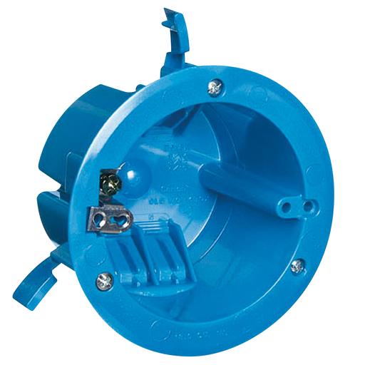 Mayer-DDS-Round Old Work Box, Volume 18 Cubic Inches, Diameter 4-1/4 Inches, Color Blue, Material Polycarbonate, Mounting Means Swing Clamps-1