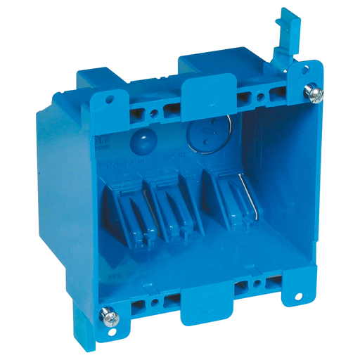 Mayer-DDS-Twp-Gang Old Work Outlet Box, Volume 25 Cubic Inches, Length 3-15/16 Inches, Width 3-1/8 Inches, Depth 2-3/4 Inches, Color Blue, Material PVC, Mounting Means Mounting Ears and Two Swing Clamps-1