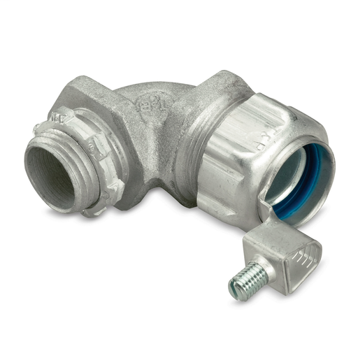Mayer-DDS-3/4 Inch External Bonding Liquidtight Insulated Connector Flexible Metal Conduit Fitting, 90 Degree Angle, With Revolver Lug, With Tin to plated Copper Alloy Lug for Awg #14 to #2 Ground Wire, for Use In Wet Locations, 10 Pieces-1
