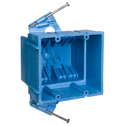 Mayer-DDS-Two-Gang New Work Outlet Box, Volume 35 Cubic Inches, Length 3.55 Inches, Width 2.11 Inches, Depth 3.50 Inches, Color Blue, Material PVC, Mounting Means Nails-1