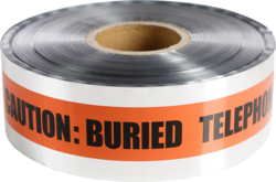 Product image for Cully 94641 6" x 1000' "CAUTION: BURIED TELEPHONE LINE BELOW" Underground Detectable Tape, Silver with Orange