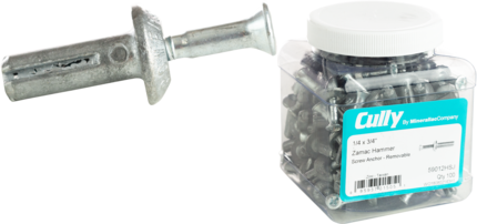 Product image for Cully 59016HSJ 1/4 x 1" Zamac Hammer Screw Anchors, Light Duty Concrete, Solid Brick Or Block