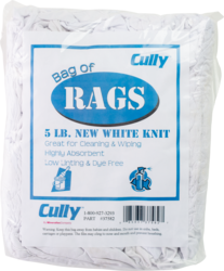 Product image for Cully 37582 All-Purpose Rags, 5 Lb. Bag, New Bleached Knits, Relatively Lint-Free / 10 x 5 Lb. Bags per Box (= 50 lbs. per box) / 20 boxes