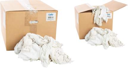 Product image for Cully 37588 All-Purpose Rags, 50 Lb. Box, Recycled White T-Shirts, Not Lint-Free