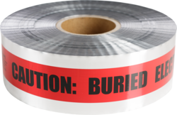 Product image for Cully 94635 3" x 1000' "CAUTION: BURIED ELECTRIC LINE BELOW" Underground Detectable Tape, Silver with Red Stripes