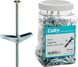 Cully 58364J 3/16 (10-24) x 4" Toggle Bolts and Wings, Mushroom Head, Square/Slotted, Zinc. Jar Package