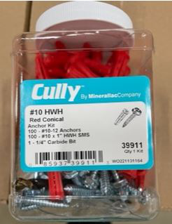 Product image for Cully 39911 #10 Hex Washer Head Red Conical Anchor Kit
