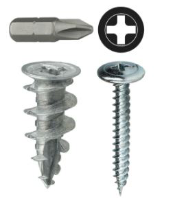 Product image for Cully 39940 #8 x 1-1/4" Double Drywall Anchor, Phillips, Includes #2 x 2" Driver Bit