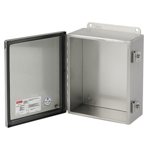 Continuous Hinge with Clamps Junction Box, Type 4X, 6x6x4, SS 304