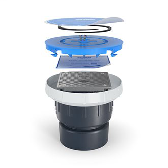 EZC-AB3-ST-SS - EZC ABS Cleanout with 5" Square Stainless Steel Cover and 3" x 4" Solvent Weld Outlet