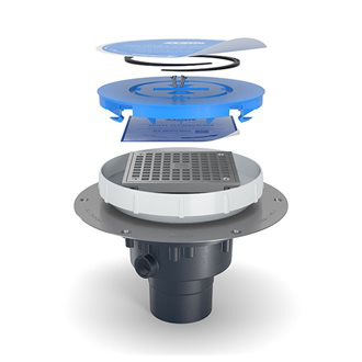EZ2-AB2-ST - EZ2 ABS Drain with 5" Square Nickel Bronze Strainer, Stainless Steel Deck Plate, and 2" x 3" Outlet