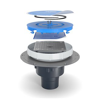 EZC2-PV2-ST-SS - EZC2 PVC Cleanout with 5" Stainless Steel Cover, Stainless Steel Deck Plate, and 2" x 3" Outlet