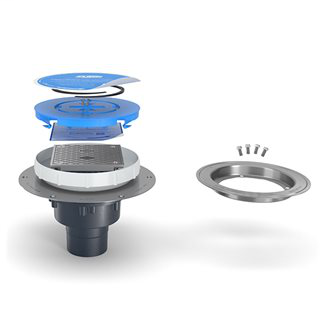 EZC2-AB2-ST-CC - EZC2 ABS Cleanout with 5" Nickel Bronze Cover, Stainless Steel Deck Plate, Clamp Collar, and 2" x 3" Outlet