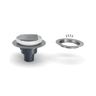 EZC2-PV2-ST-CC - EZC2 PVC Cleanout with 5" Nickel Bronze Cover, Stainless Steel Deck Plate, Clamp Collar, and 2" x 3" Outlet