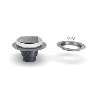 EZC2-AB3-ST-SS-CC - EZC2 ABS Cleanout with 5" Stainless Steel Cover, Stainless Steel Deck Plate, Clamp Collar, and 3" x 4" Outlet