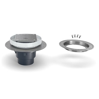 EZC2-PV3-ST-CC - EZC2 PVC Cleanout with 5" Nickel Bronze Cover, Stainless Steel Deck Plate, Clamp Collar, and 3" x 4" Outlet