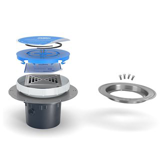 EZ2-AB4-ST-SS-CC - EZ2 ABS Drain with 5" Stainless Steel Strainer, Stainless Steel Deck Plate, Clamp Collar, and 4" Outlet