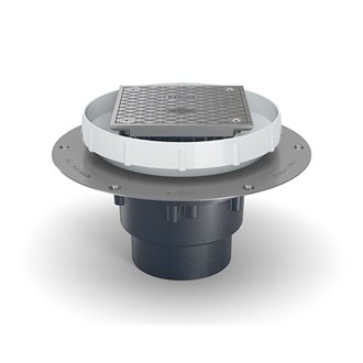 EZC2-AB3-ST-SS - EZC2 ABS Cleanout with 5" Stainless Steel Cover, Stainless Steel Deck Plate, and 3" x 4" Outlet